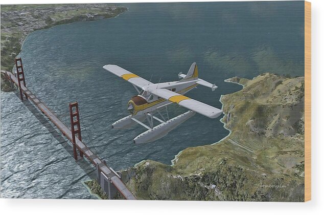 Aviation Wood Print featuring the digital art Beaver Over the Gate by Harold Zimmer