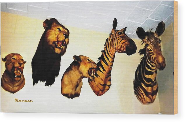 Zebras Wood Print featuring the photograph BIG GAME AFRICA - ZEBRAS and LIONS by A L Sadie Reneau