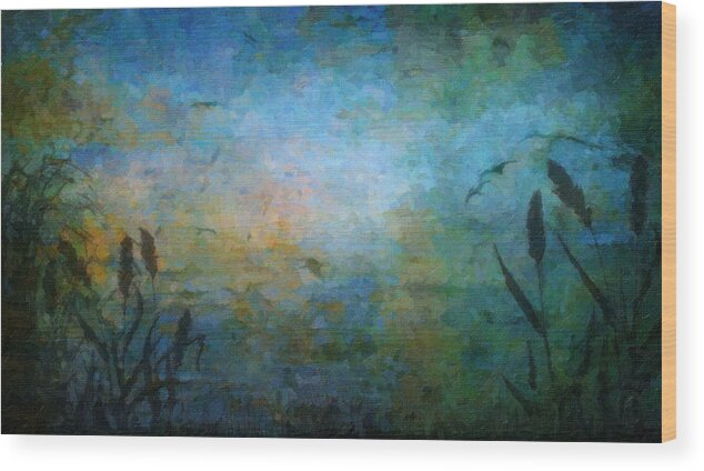 Blue Wood Print featuring the painting Birds over the Lake by Kathie Miller