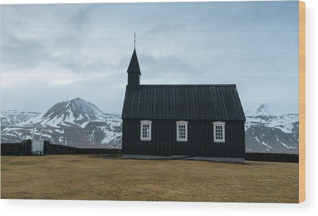 Budir Church Wood Print featuring the photograph Black church of Budir, Iceland by Michalakis Ppalis