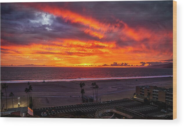 Sunset Wood Print featuring the photograph Blazing Sunset Over Malibu by Gene Parks