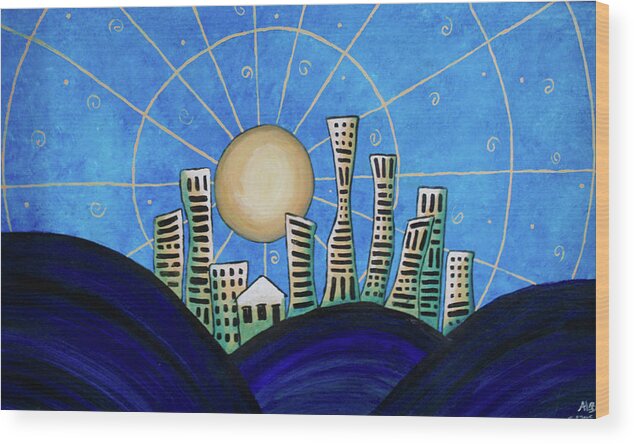 Blue Wood Print featuring the painting Blue City by April Burton