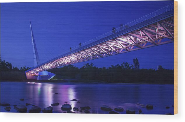 Sundial Bridge Wood Print featuring the photograph Blue hour at the Sundial by Janet Kopper