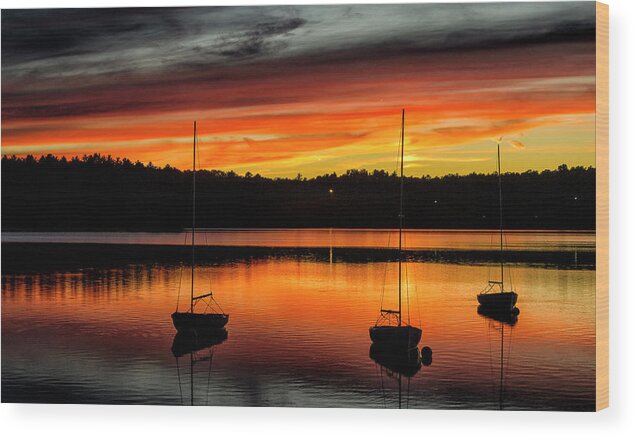 Sunset Wood Print featuring the photograph Boats 3 by Ellen Koplow