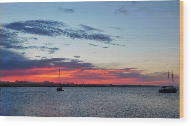Sunset Wood Print featuring the photograph Boats at Sunset by Vicki Lewis