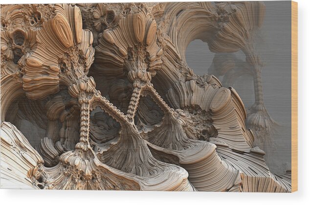 Mandelbulb Wood Print featuring the digital art Bone Mountain by Hal Tenny