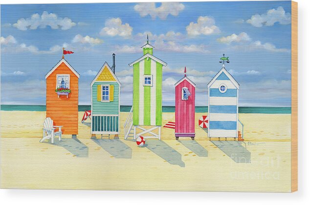 Brighton Wood Print featuring the painting Brighton Beach Huts by Paul Brent