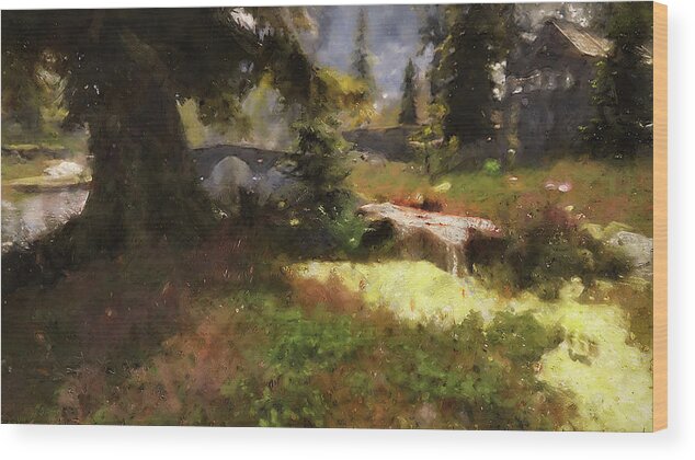 Impressive Natural Landscape Wood Print featuring the painting Bucolic Paradise - 11 by AM FineArtPrints