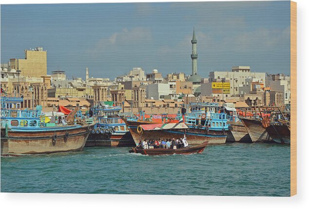Dubai Wood Print featuring the photograph Bustling in Blue by Corinne Rhode
