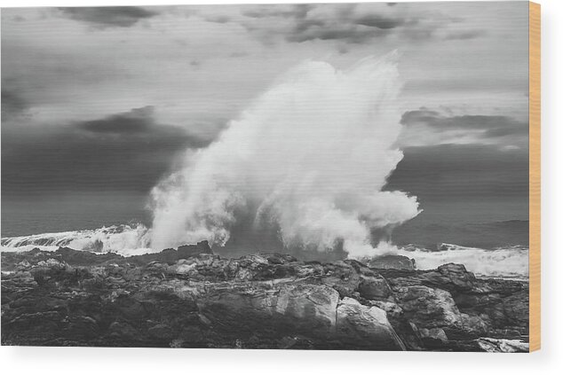 15 July 2013 Wood Print featuring the photograph BW Huge Wave Crashing on Tsitsikamma National Park South Africa by Jeff at JSJ Photography