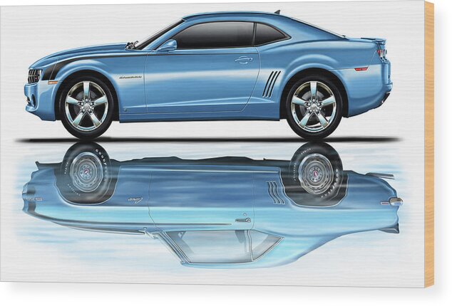 Camaro Wood Print featuring the digital art Camaro 2010 Reflects Old Blue by David Kyte