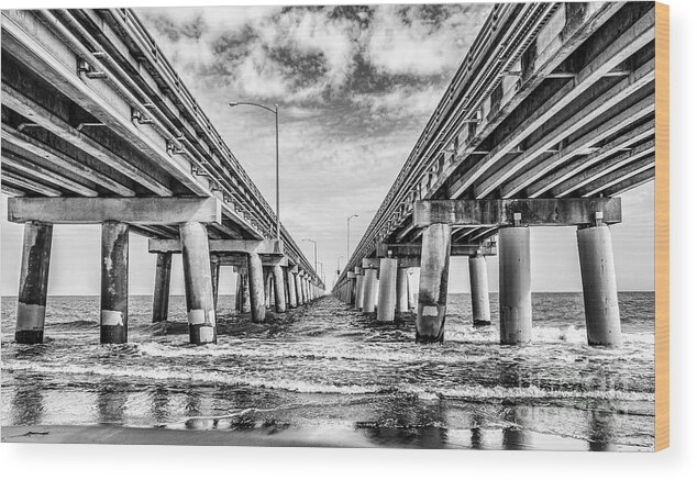 Bay Wood Print featuring the photograph Chesapeake Bay Bridge - Monochrome by Nick Zelinsky Jr