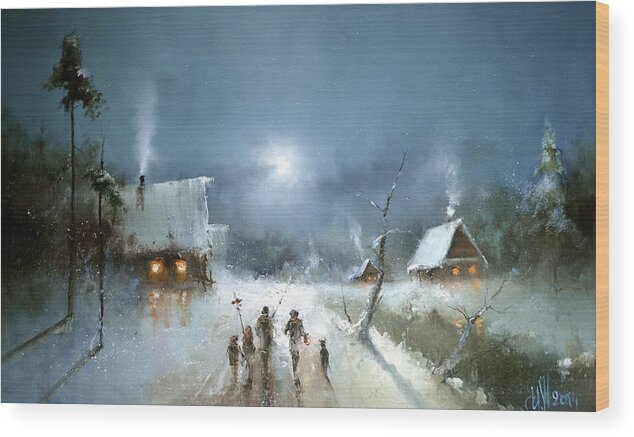 Russian Artists New Wave Wood Print featuring the painting Christmas Night by Igor Medvedev