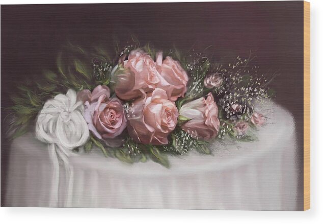 Roses Wood Print featuring the painting Spray of Roses by Bonnie Willis