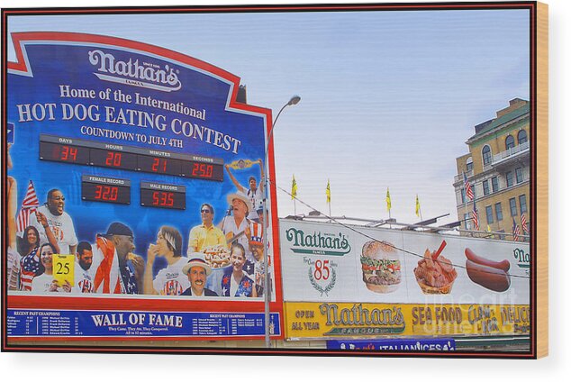 Original Nathans Wood Print featuring the photograph Hot Dog Eating contest - Coney Island Memories 10 by Madeline Ellis