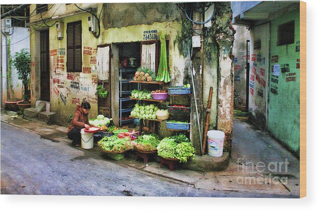 Vietnam Wood Print featuring the photograph Corner Fresh Veggies Vietnam by Chuck Kuhn