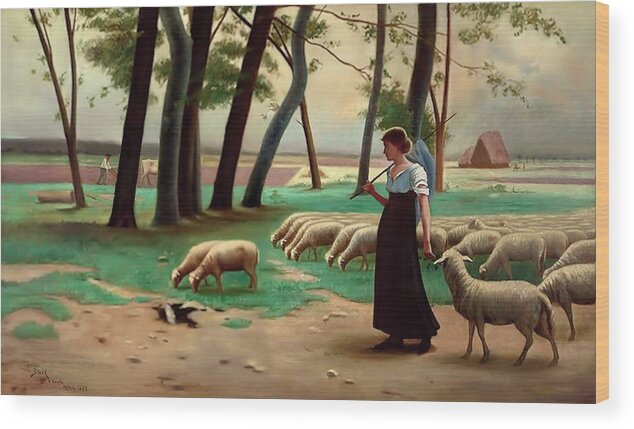 Country Wood Print featuring the painting Country Shepherdess by Henri Lerolle