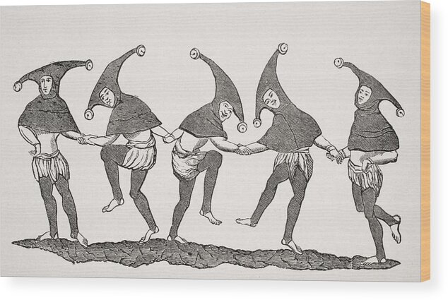 Fools Wood Print featuring the drawing Dance Of Fools. 19th Century by Vintage Design Pics
