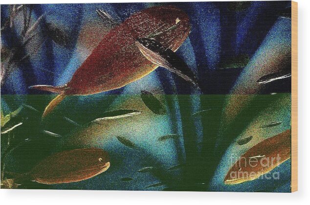 Abstract Fish Ocean Beach Wood Print featuring the mixed media Digi Reef by James and Donna Daugherty