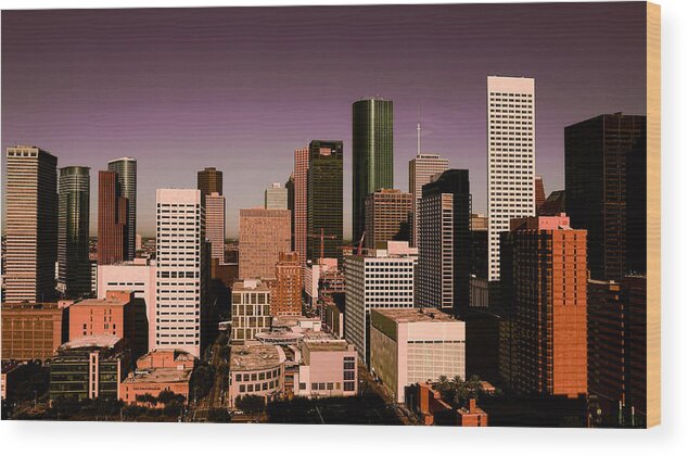 Houston Wood Print featuring the photograph Downtown Houston Evening by Judy Vincent