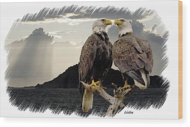Eagles Wood Print featuring the digital art Eagles At Dawn by Larry Linton