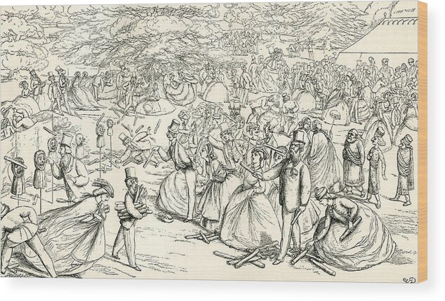 Welsh Wood Print featuring the drawing English Society Enjoying A Fair by Vintage Design Pics