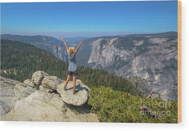 Yosemite Wood Print featuring the photograph Enjoying at Yosemite summit by Benny Marty