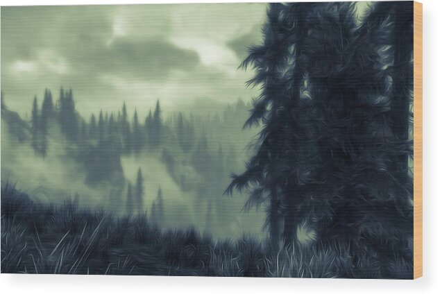 Mist Wood Print featuring the painting Eternal Shadow Falls by AM FineArtPrints