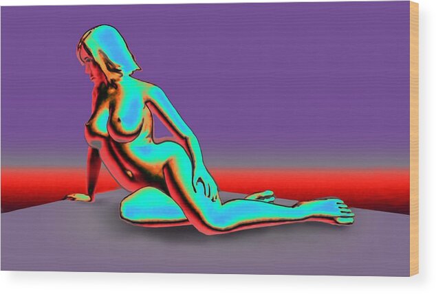 Original Digital Print Contemporary Female Nude Wood Print featuring the painting Female Nude at the Worlds Edge by G Linsenmayer