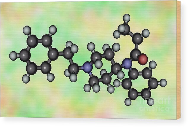 Fentanyl Wood Print featuring the photograph Fentanyl, Molecular Model by Scimat