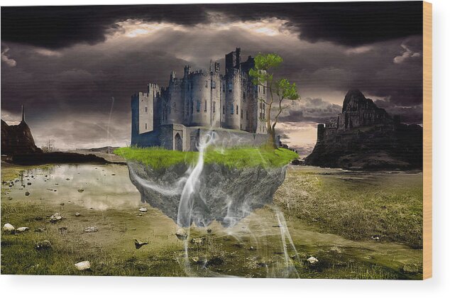 Castle Wood Print featuring the mixed media Floating Castle by Marvin Blaine