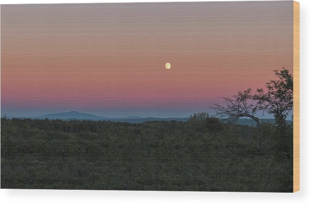 Sunset Lake Road West Brattleboro Vermont Wood Print featuring the photograph Full Moon Horizon by Tom Singleton