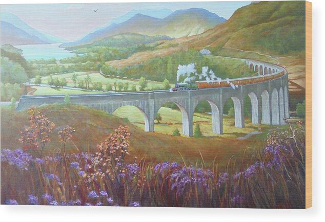 Glenfinnan Wood Print featuring the painting Glenfinnan Viaduct by Mike Jeffries