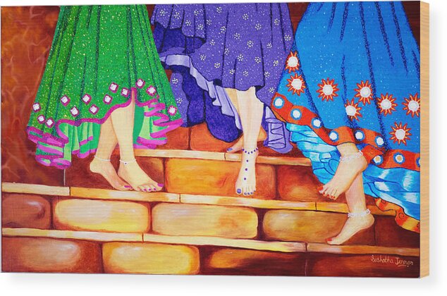 Hispanic Wood Print featuring the painting Happy Go Lucky by Sushobha Jenner