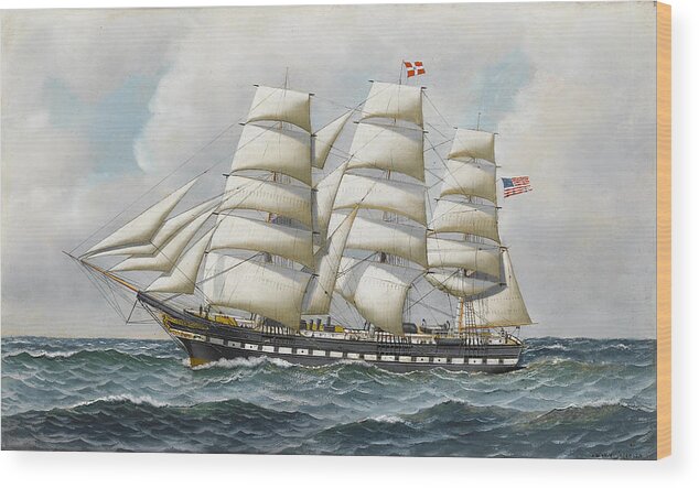 Antonio Jacobsen - The American Full-rigger 'jeremiah Thompson' ... Sea Wood Print featuring the painting Jeremiah Thompson by Antonio Jacobsen