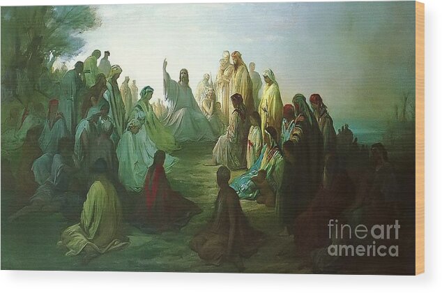 Jesus Preaching The Sermon On The Mount Gustave Dore Wood Print featuring the painting Jesus Preaching the Sermon by MotionAge Designs