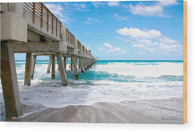 Juno Pier Wood Print featuring the photograph Juno Beach Pier Florida Seascape B1 by Ricardos Creations