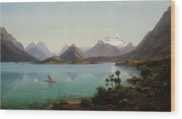 Eugene Von Guerard Wood Print featuring the painting Lake Wakatipu with Mount Earnslaw. Middle Island New Zealand by Eugene von Guerard