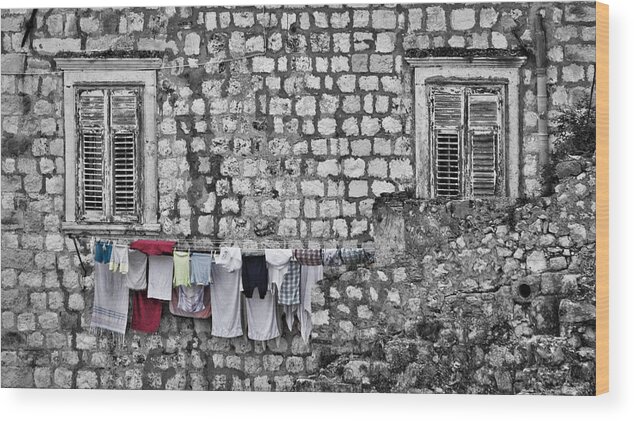 Dubrovnik Wood Print featuring the photograph Laundry Line - Dubrovnik Croatia #3 by Stuart Litoff
