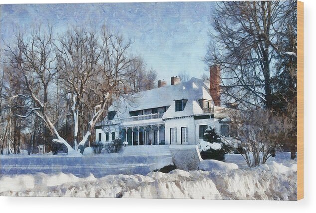 Winter Wood Print featuring the digital art Leacock Museum in Winter by JGracey Stinson
