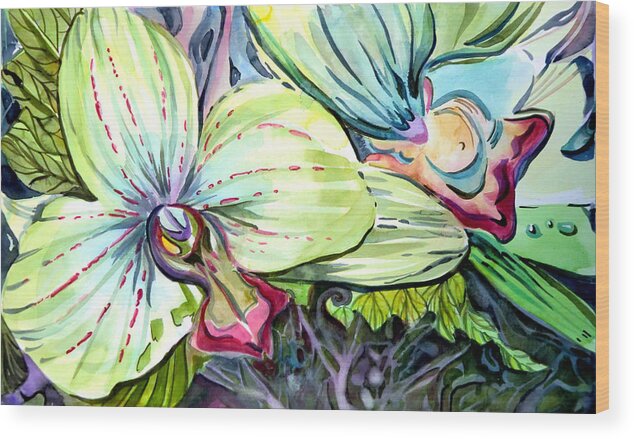 Orchids Wood Print featuring the painting Light of Orchids by Mindy Newman