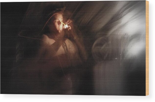 Abstract Wood Print featuring the photograph Lighting the Cigarette by Karen Musick