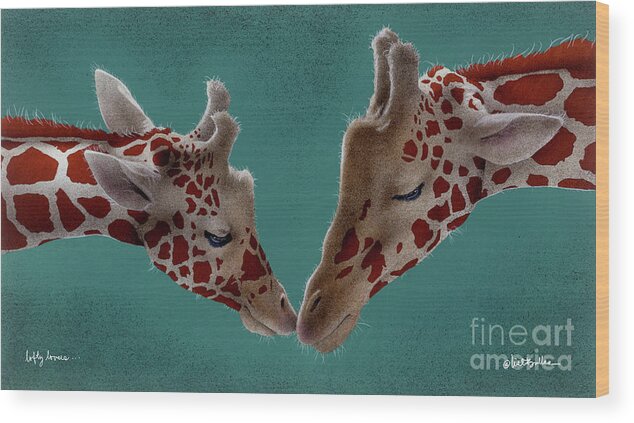 Giraffe Wood Print featuring the painting Lofty lovers... by Will Bullas