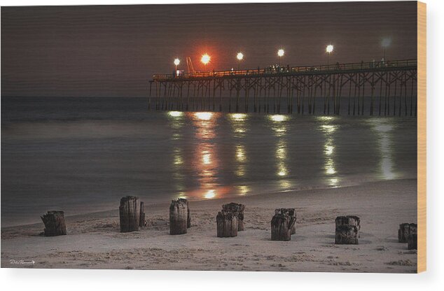 Carolina Beach Fishing Pier Print Wood Print featuring the photograph Long After Dark by Phil Mancuso