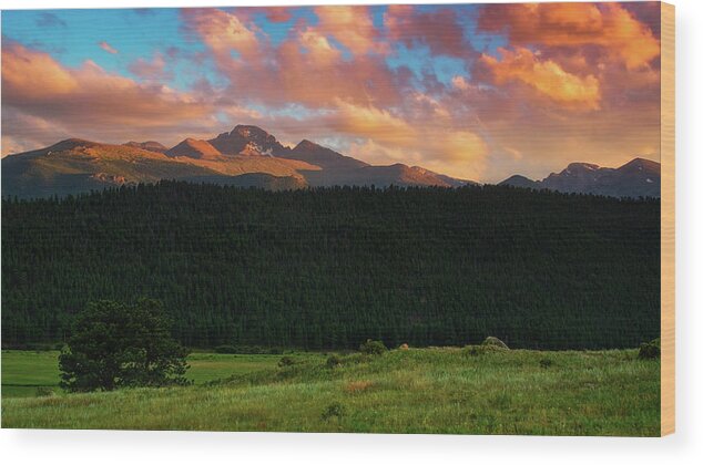 Colorado Wood Print featuring the photograph Longs Peak At Sunset by John De Bord