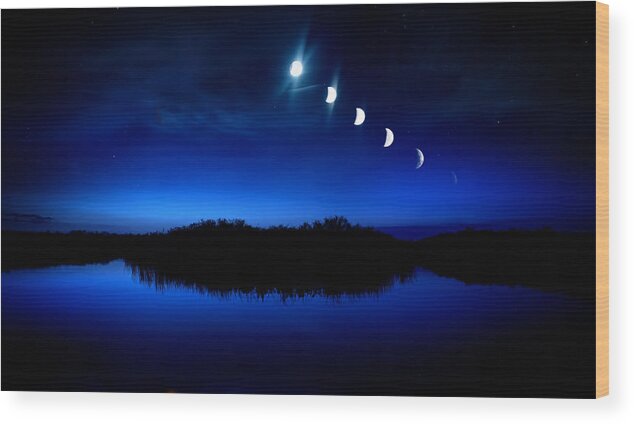 Eclipse Wood Print featuring the photograph Lunar Eclipse Timelapse by Mark Andrew Thomas