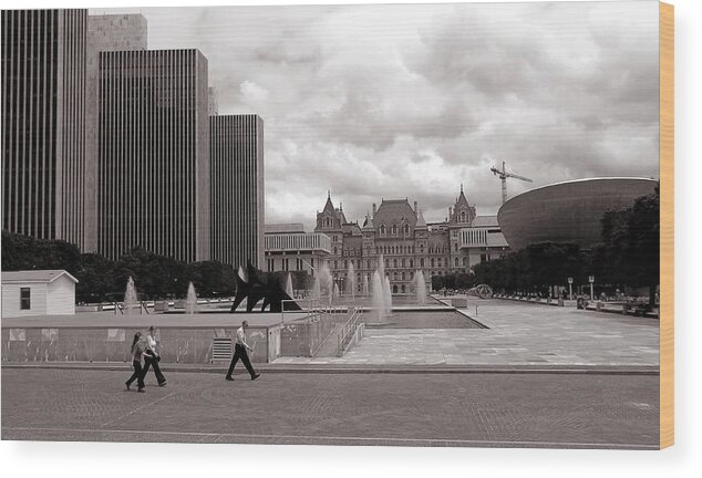Empire State Plaza Concourse Wood Print featuring the photograph Lunch Break by Danielle R T Haney