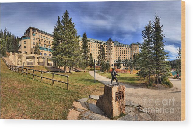 Chateau Lake Louise Wood Print featuring the photograph Luxury In The Pines by Adam Jewell