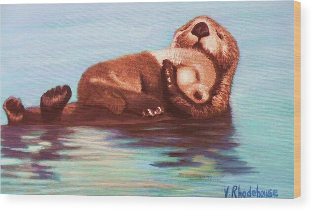 Otter Wood Print featuring the painting Mama and Baby Otter by Victoria Rhodehouse