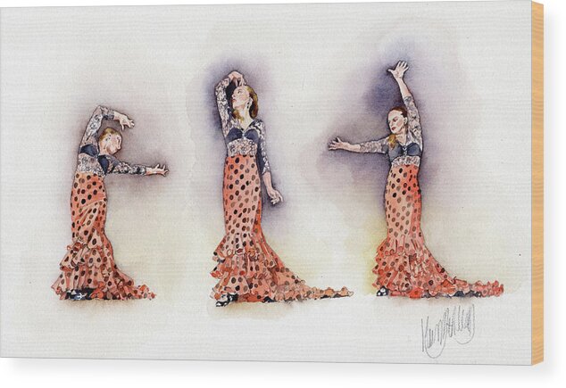 Dance Wood Print featuring the painting Mayte Red and Black by Margaret Merry